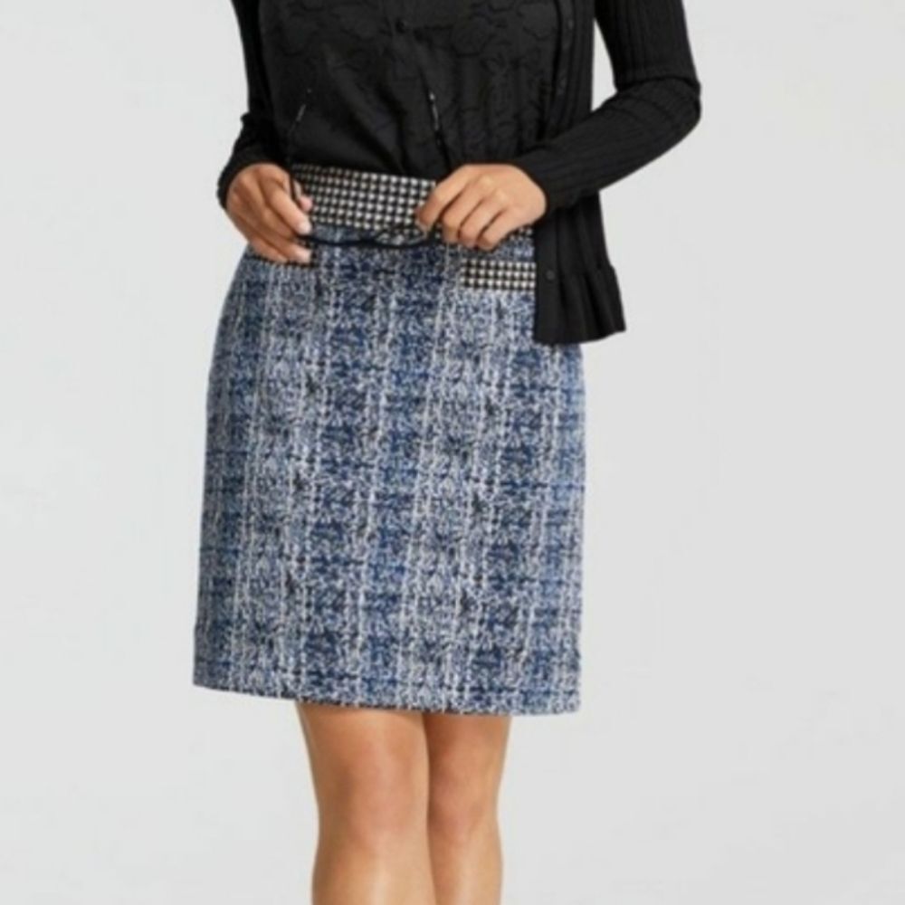 CAbi Tweed Reina Blue White Plaid Checkered Skirt - Size 2
